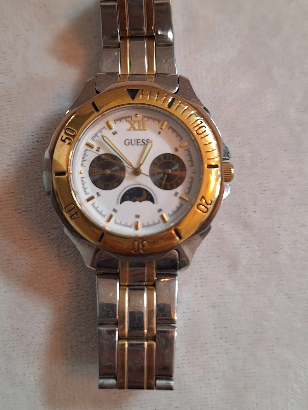 GUESS Two-Tone Gold & Silver Men’s Chronograph Watch with White Dial